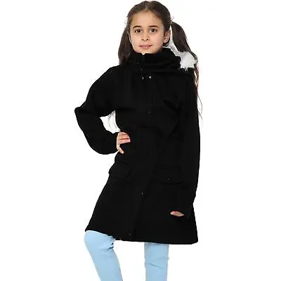 Buy Kids Hooded Black Parka Jacket Faux Fur Coat New Fashion Girls Age 5-13 Years • 14.99£