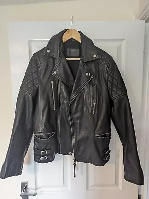 Buy AllSaints Yuzu Leather Biker Jacket Black Small Mens • 99.95£