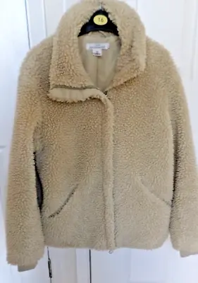 Buy H&M LOGG Beige Poly Faux Fur Teddy Short Zip Up Jacket Fleece Size UK Size 12 • 3.99£