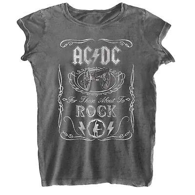 Buy ACDC Cannon Swig T-shirt Womens Burn Out Rock Band Logo Loose Fit Ladies Top • 17.99£