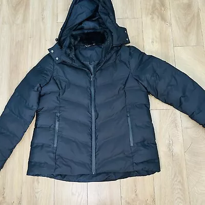 Buy Women’s Dunnes Stores Size 14/16 Uk Black Jacket Hood Puffer  Faux Fur Collar • 12£