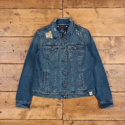 Buy Vintage Tommy Hilfiger Denim Jacket L Customised Dark Wash Trucker Jean Womens • 19.13£