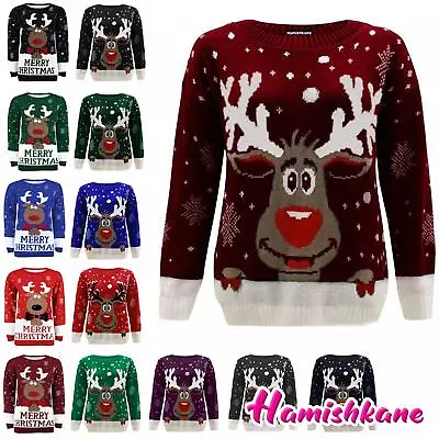 Buy Unisex Reindeer Rudolph Xmas Jumper Knitted Womens Christmas Pullover Sweater • 14.93£