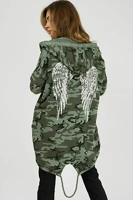 Buy Ladies Oversize Sweatshirt Hoodie Jacket W Silver Sequin Angel Wings • 18.49£