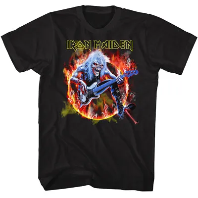 Buy Iron Maiden Eddie Jamming On Guitar Fire Circle Men's T Shirt Rock Band Merch • 42.84£