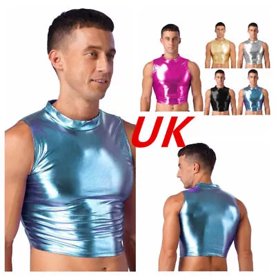 Buy UK Mens Top Faux Leather Tank Silm Sport Vest Sleeveless Shirts Shiny Club Party • 11.19£
