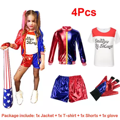 Buy Kids Girls Harley Quinn Suicide Squad Costume Halloween Cosplay Fancy Dress UK • 10.82£
