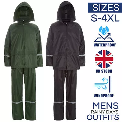 Buy Mens Waterproof Rain Over Suit Jacket Trousers Set Fishing 2 Piece Rainsuit SALE • 14.99£