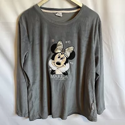 Buy Disney Women’s Grey Soft Fluffy Pyjama Top Minnie Mouse Make A Wish Size 16-18 • 10£