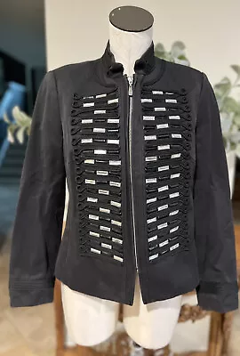 Buy Peter Nygard Women 8 Black Zip Front Beaded Embroidered Marching Band Jacket • 18.99£