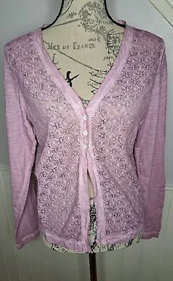 Buy Sandwich Button Up Floral Front Long Sleeve Purple Cotton Cardigan Womens Size L • 25£