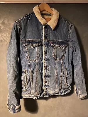 Buy Mens Levi Sherpa Denim Jacket Chest Size M Check Measurements • 29.99£