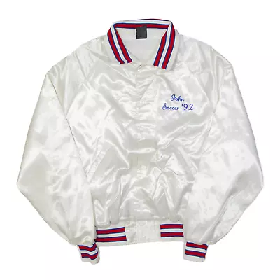 Buy Vintage SUNSTARR John Soccer 1992 High School Varsity USA Jacket White Mens L • 31.99£