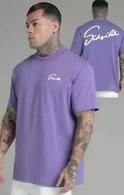 Buy SikSilk Men's Script Oversized Fit T-Shirt Tee Purple • 20£