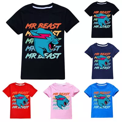 Buy Kids Mr Beast Lightnings Cat Short Sleeve T-Shirt Youtuber Merch Gamer Tee Tops • 6.74£