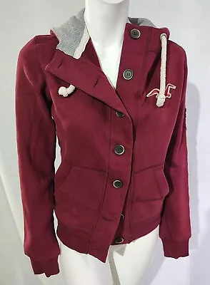 Buy HOLLISTER Burgundy Button Front Hooded Casual Jersey Jacket Size 12 • 4.99£