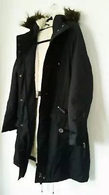 Buy M&S Womens Parka Coat Size Small Long Sleeve Jacket Hooded Zip Hood Fur Blue • 48.77£