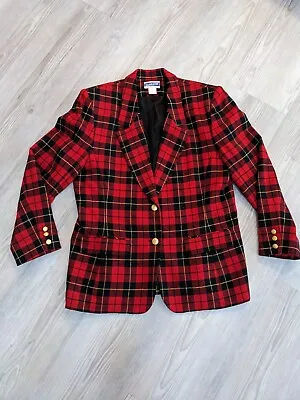 Buy Pendleton Classic 100% Wool Black And Red Plaid Jacket Christmas Size 14 Gold... • 39.35£