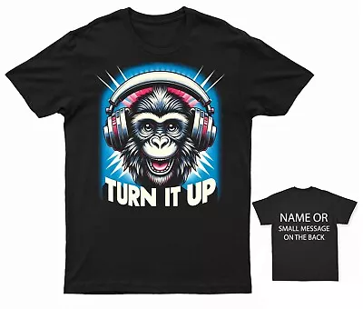 Buy Turn It Up Monkey Headphones T-Shirt - Music Lover Graphic Tee - Funky DJ Monkey • 13.95£