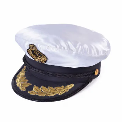 Buy Deluxe Satin Captain’s Cap Hat Officer Royal Navy Fancy Dress Mens Ladies Adult • 6.99£