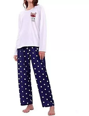 Buy Diary Look Cute Women's Pyjamas Size Medium  White/Navy • 8£