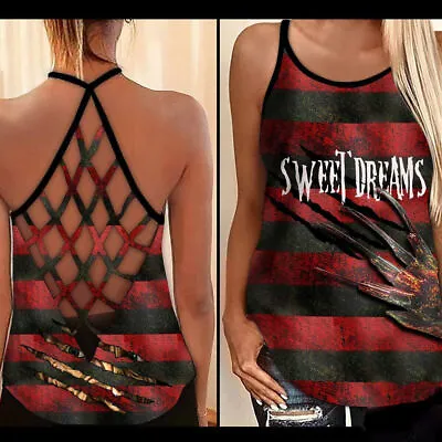Buy Sweet Dreams Never Sleep Again Freddy Krueger 3D Criss-Cross Tank Top BEST PRICE • 24.29£