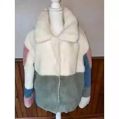Buy NWT Womens Vigoss Sherpa Jacket Multicolor Color Block Pink Blue Size L • 42.10£