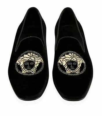 Buy Men Handmade Black Velvet Embroidered Loafers Party Slipper Formal Casual Shoes • 173.99£