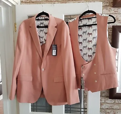 Buy Moss London Mens Size 42L Slim Fit Stretch Suit Jacket + Waistcoat  Pink *New* • 39.99£