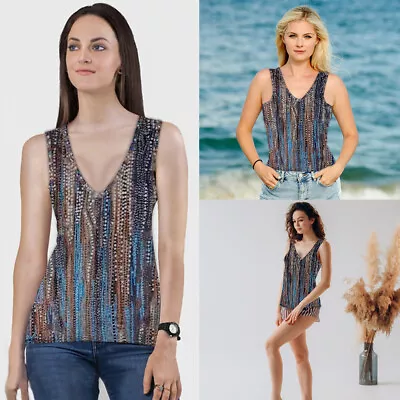 Buy Womens Tank Tops Summer Sleeveless Cami Blouse Ladies Vest Tee T Shirt PLUS Size • 6.98£