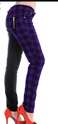 Buy Banned Apparel Jeans Half Black Tartan Purple Check Emo Punk S Small Trousers 28 • 19.99£
