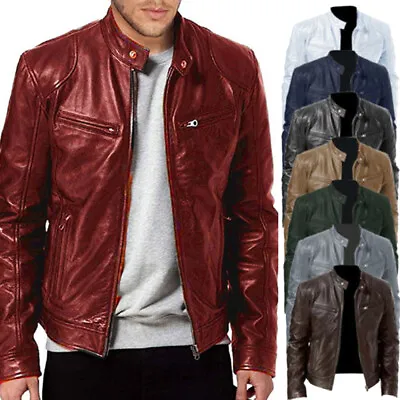 Buy Plus Size Men's Leather Biker Jacket Motorcycle Zip Up Coats Collared Outerwear- • 7.19£