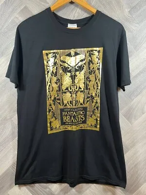 Buy Fantastic Beasts Black T Shirt With Gold Design Gildan Size UK L Large • 5£