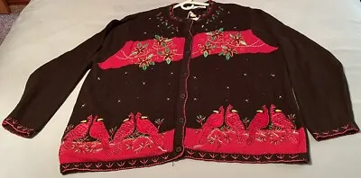 Buy White Stag Plus Size Christmas Sweater Black W/ Red Cardinals Size 26W/28W Tags • 17.37£