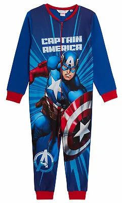 Buy Boys Captain America All In One Marvel Avengers Fleece Pyjamas For Kids Zip Pjs • 12.95£