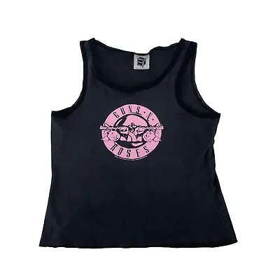 Buy Guns N Roses Tank Top Y2K Merch Brand Black Pink Lace Trim Ribbed Womens Size L • 9.47£