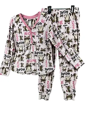 Buy Grumpy Cat Pajamas Womens Sz M 2pc Set Pink Fleece Long Sleeve Pants Nope Button • 22.76£