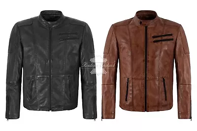 Buy Mens Biker Waxed Real Leather Jacket Zipper Classic Retro Style Motocross Jacket • 119.99£