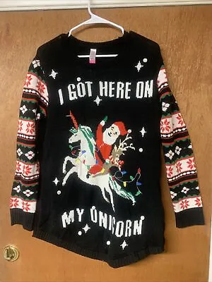 Buy Christmas Sweater Womens Sz 2XL (19) Santa I Got Here On My Unicorn Lights Up • 23.62£