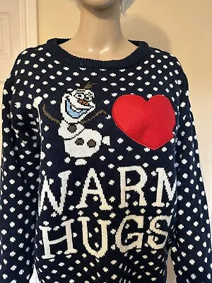 Buy Womens UK 12 Disney Frozen Olaf Blue Knit Christmas Xmas Jumper • 15£