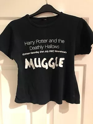 Buy Harry Potter & The Deathly Hallows Muggle Womens Black T-shirt Waterstones 2007 • 3£