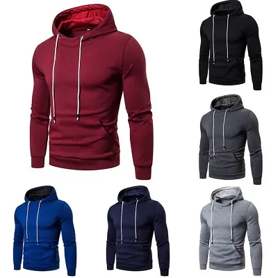 Buy Stylish Men's Pullover Hoodie With Long Sleeve Athletic Sport Slim Fit • 15.97£