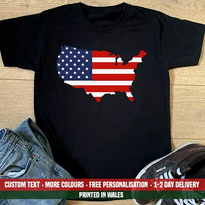 Buy USA Flag Map T Shirt American Dad Grandad Fathers Day Birthday Gift Top • 14.99£