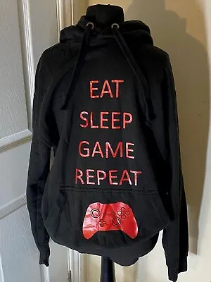Buy Unisex Black And Red  Eat Sleep Game Repeat  Unisex Hoody Size L • 17.99£