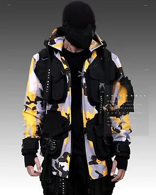 Buy Men's Techwear Yellow Camouflage Jacket Hoodie Full Zip Buckle HG B.O.M.B 04/CMY • 243.58£