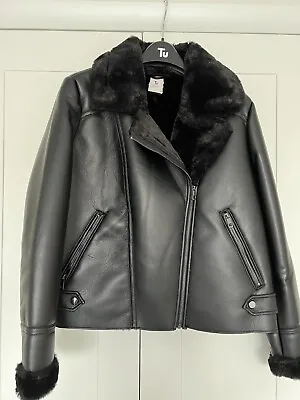 Buy Ladies Black Faux Leather Aviator Jacket 18 • 25£