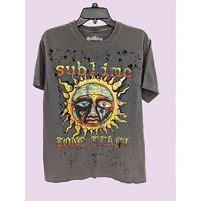 Buy Sublime Women Gray Sublime Long Beach Distressed Boyfriend T-Shirt Size S • 18.90£