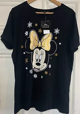 Buy New Women’s Size 18 Disney Minnie Mouse Christmas T-shirt Tee Top Black Xmas • 3.99£