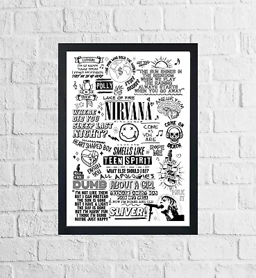 Buy Nirvana Doodle Lyric Poster Print Sketch Art Wall Music Song Gift Idea Merch • 10.95£
