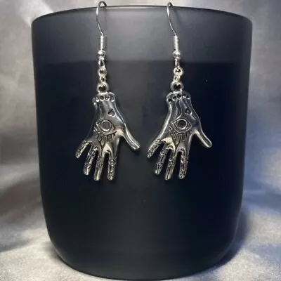 Buy Handmade Silver Palmistry Earrings Gothic Gift Jewellery Fashion Accessory • 4.50£